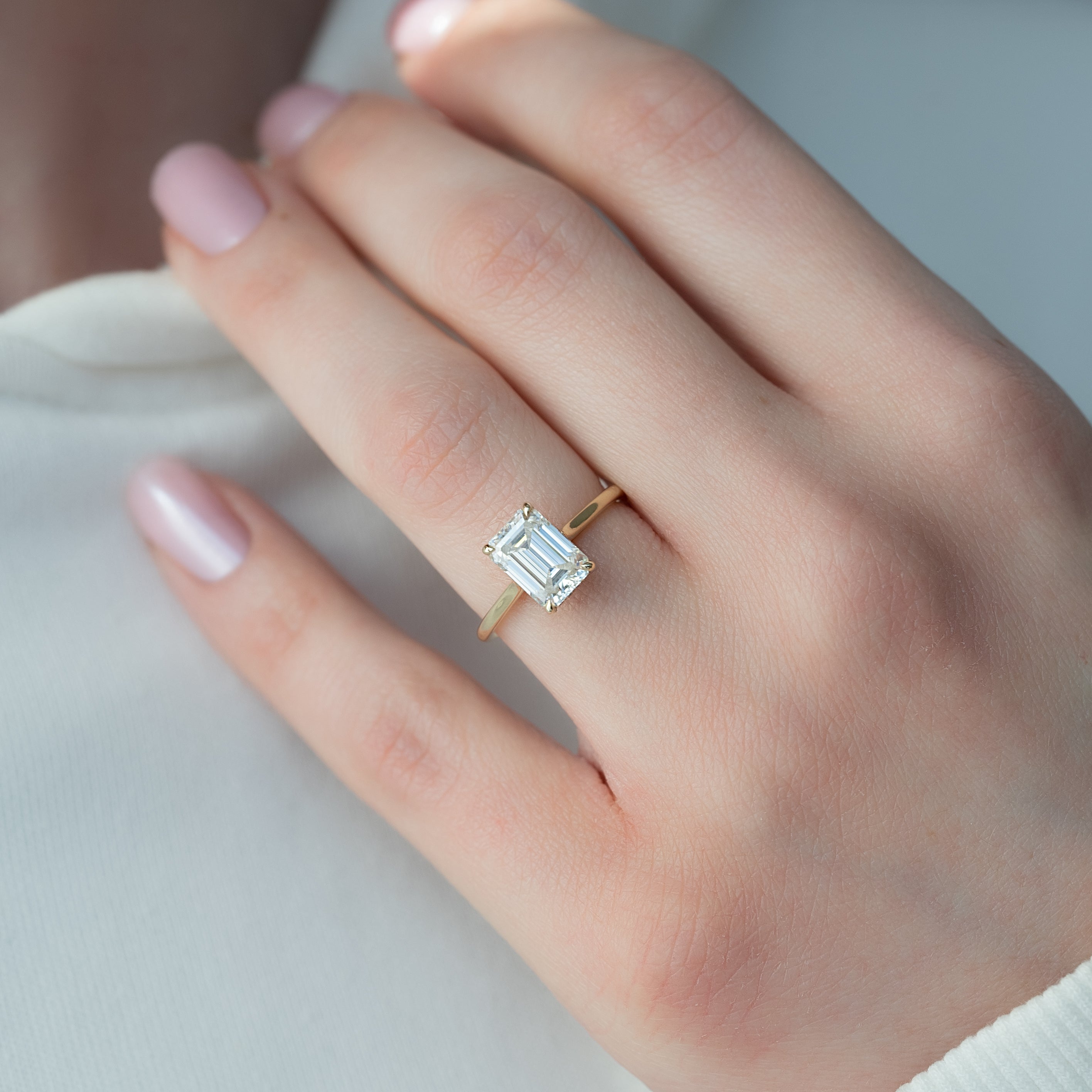 1.0 - 3.0 CT Emerald Cut Lab Grown Diamond Hidden Halo Engagement Ring