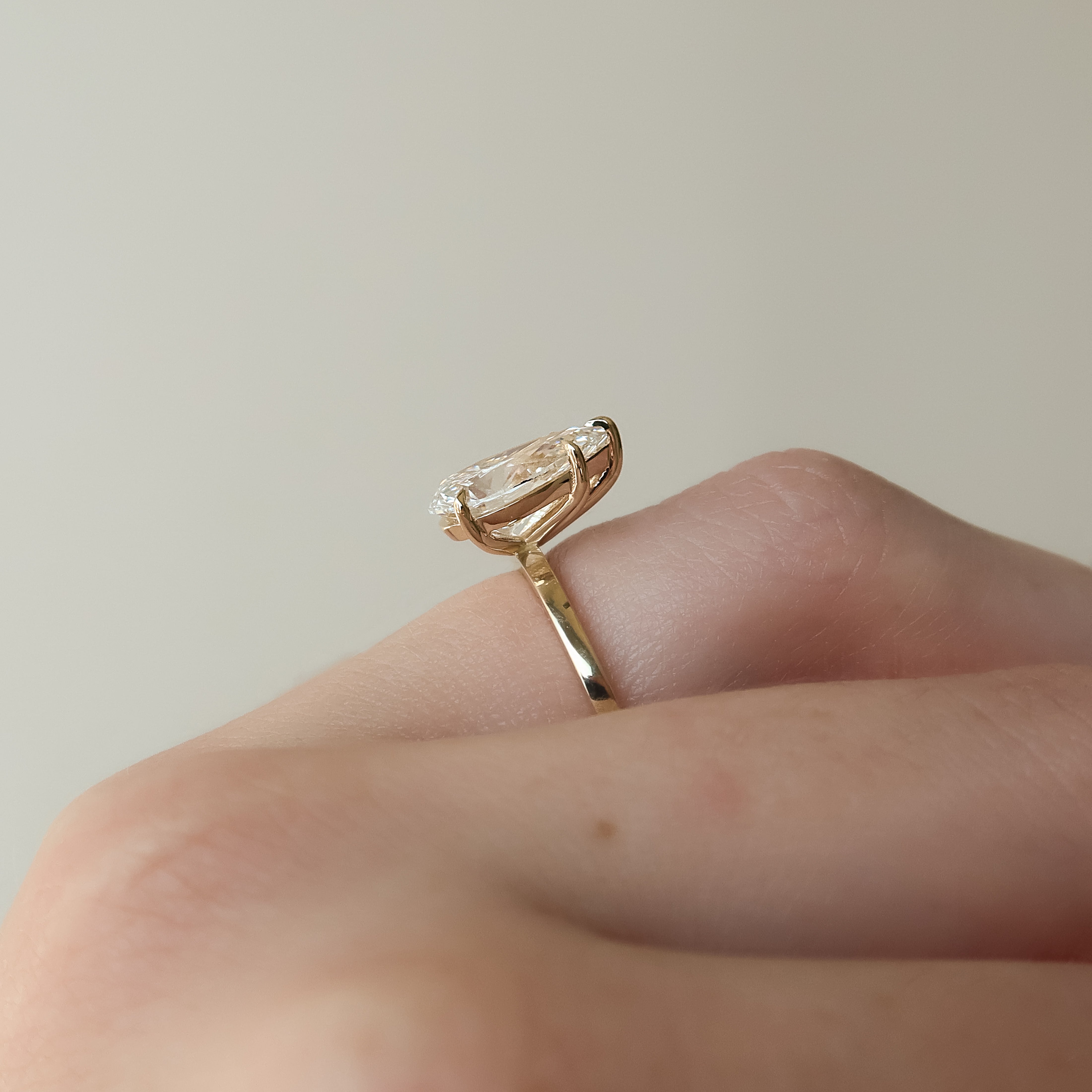 Pear cut CVD diamond solitaire engagement ring with classic band in white gold