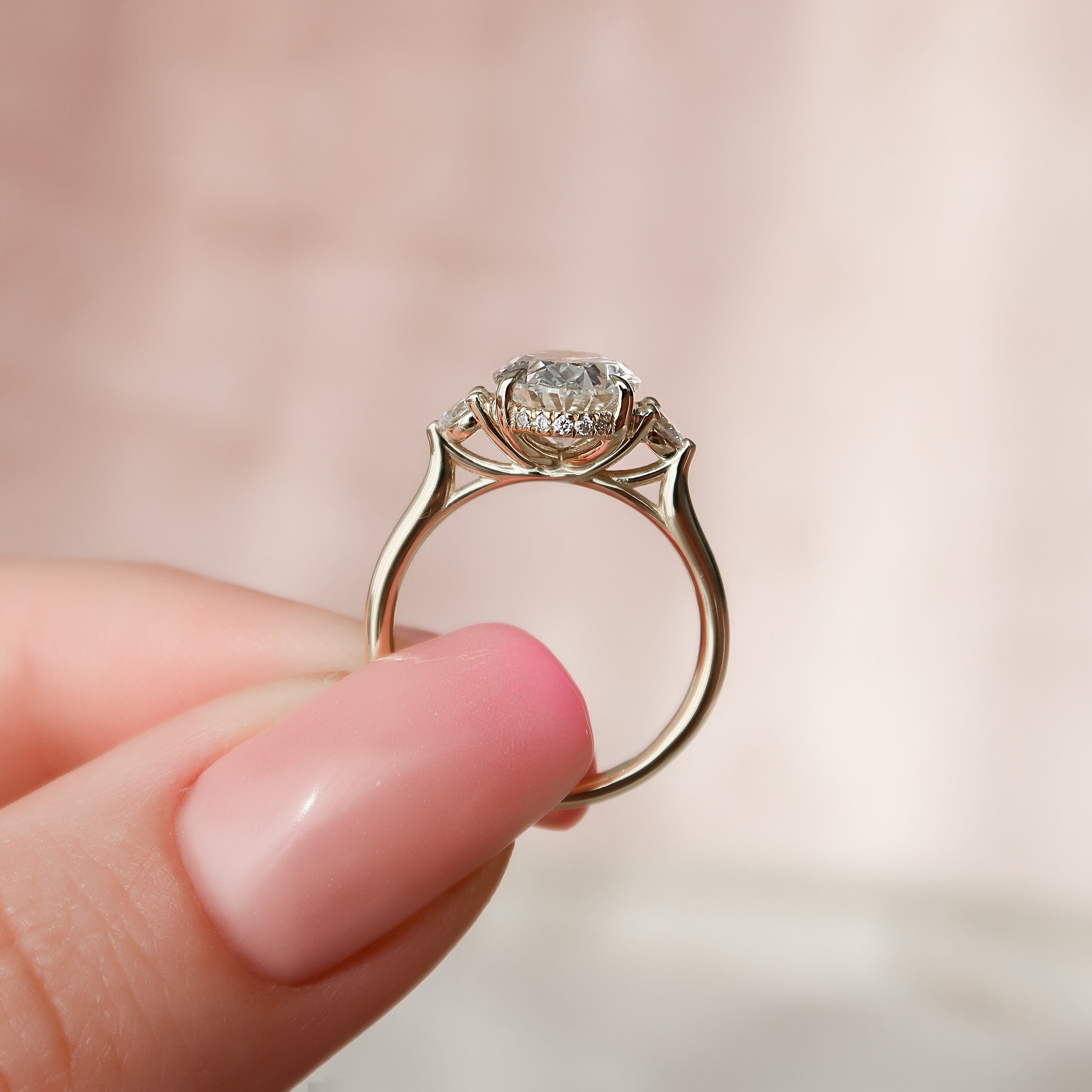 2.0- 4.0 CT Oval Cut CVD Diamond Three Stone Style Engagement Ring