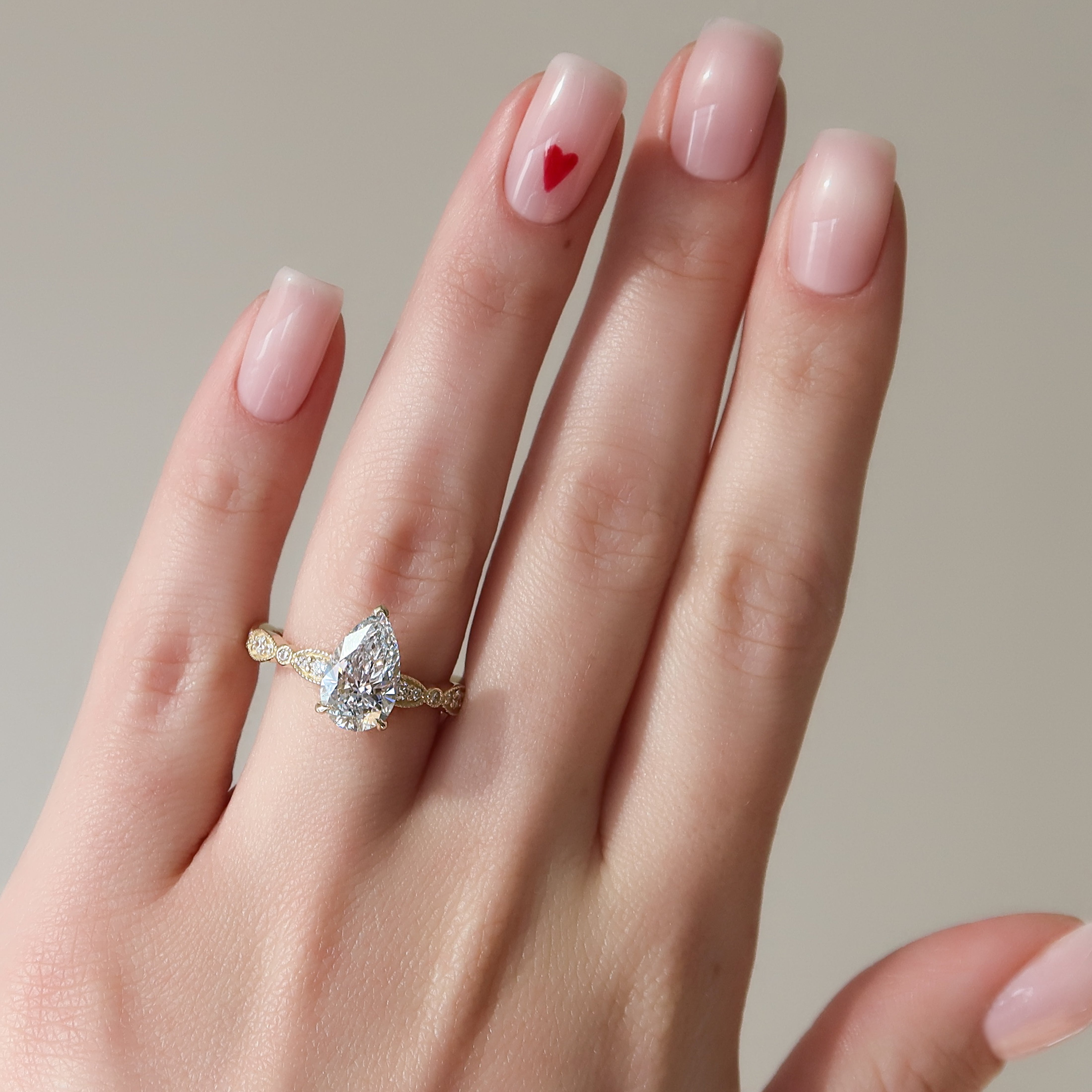 1.50 - 3.50 CT Pear Cut Lab Grown Diamond Milgrain Engagement Ring