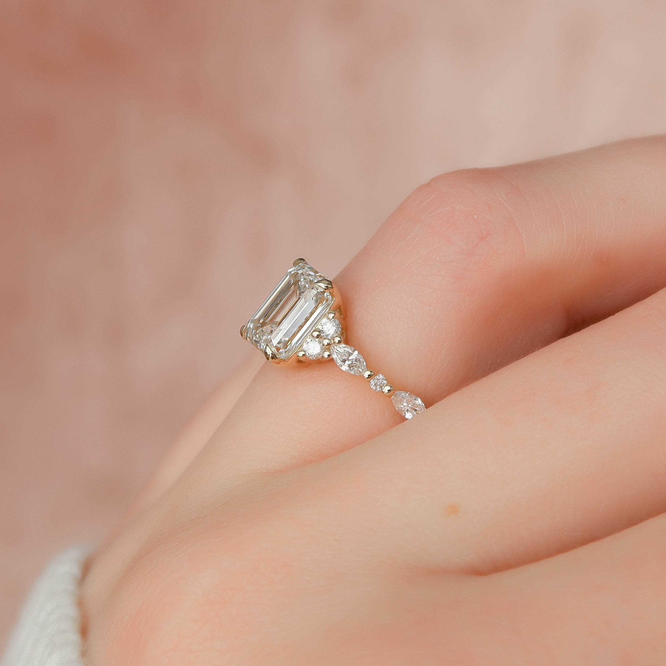 1.0 - 3.0 CT Emerald Cut  Lab Grown Diamond Cluster Engagement Ring