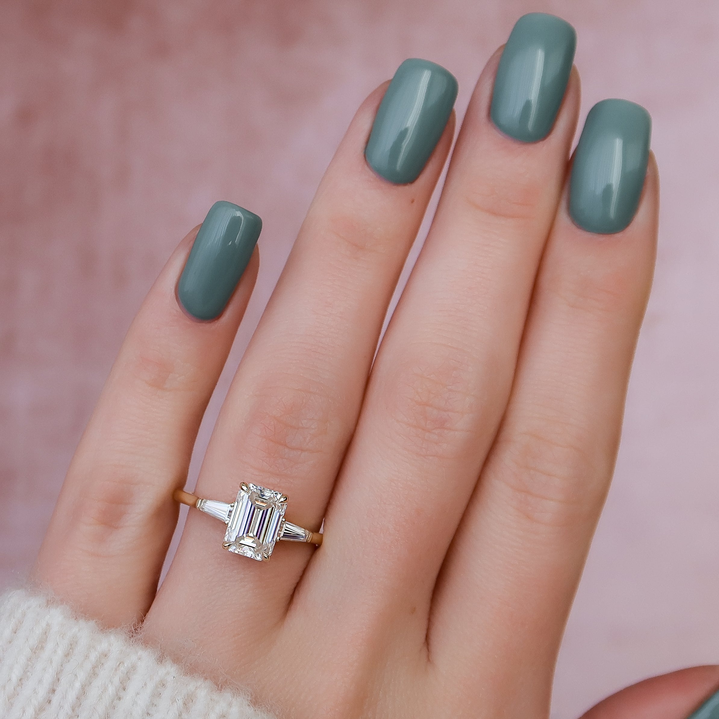2.0 - 4.0 CT Emerald Cut CVD Diamond Three Stone Engagement Ring