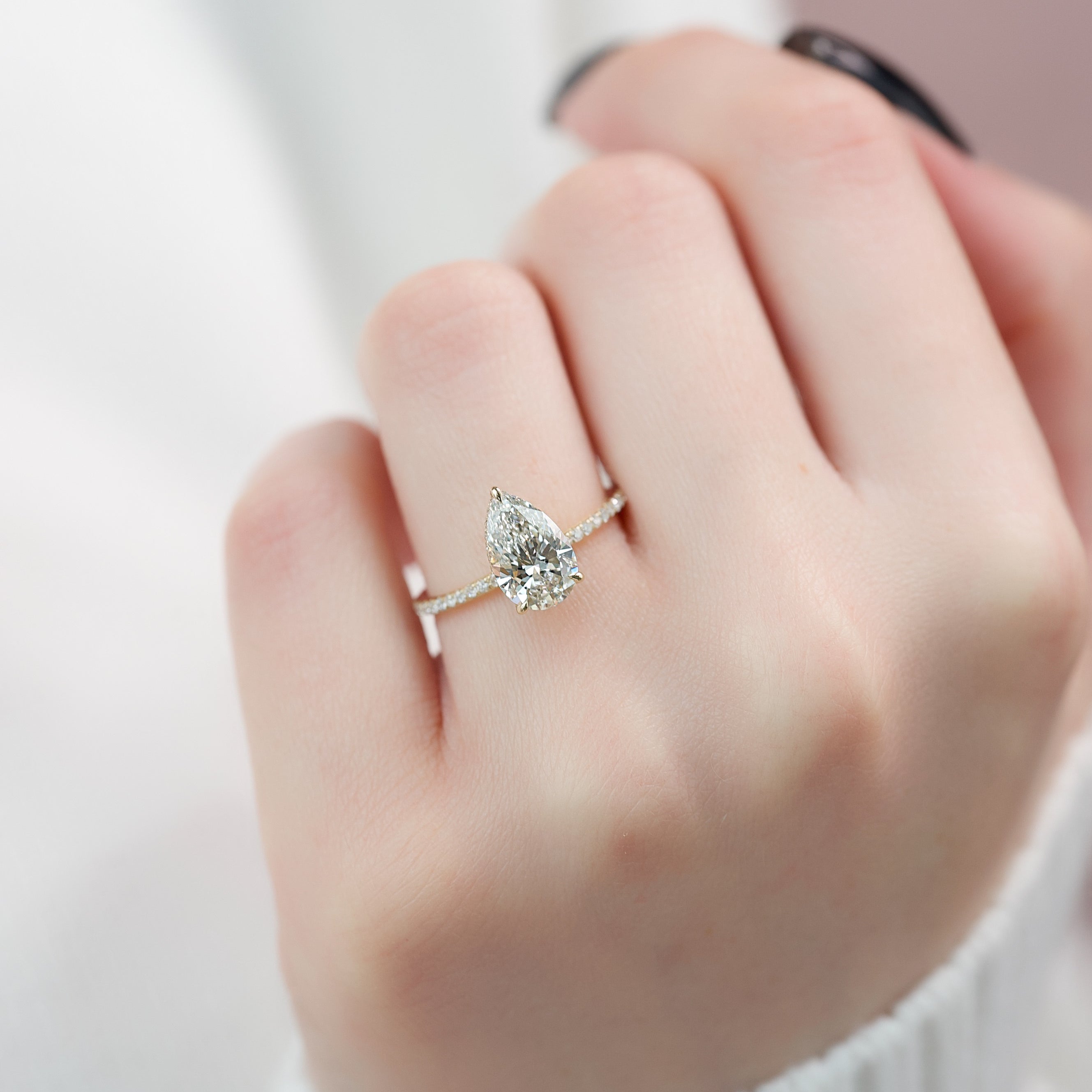 1.50 - 3.50 CT Pear Cut Lab Grown Diamond Hidden Halo & Pave Engagement Ring