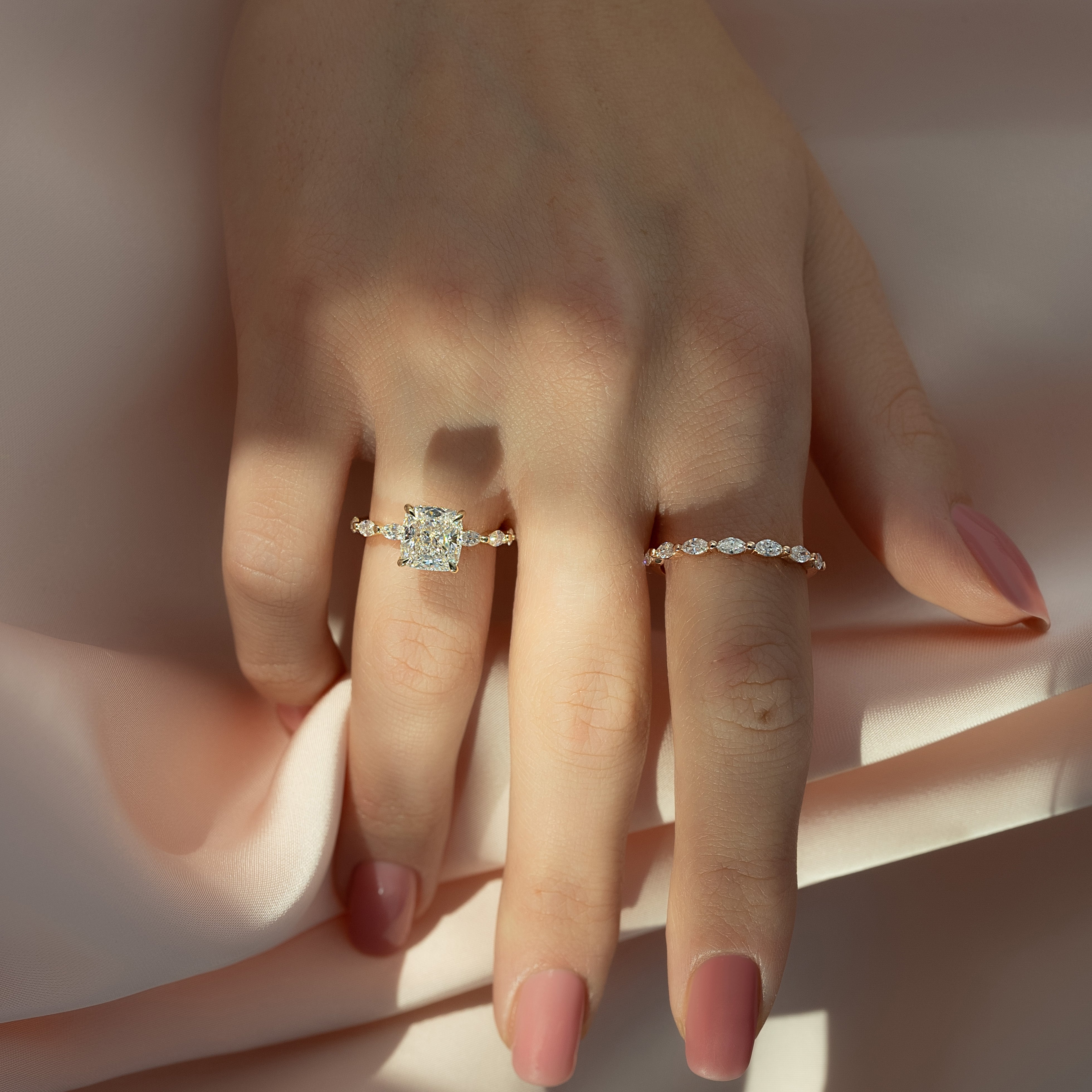 1.0 - 3.0 CT Cushion Cut Lab Grown Diamond Hidden Halo & Pave Engagement Ring