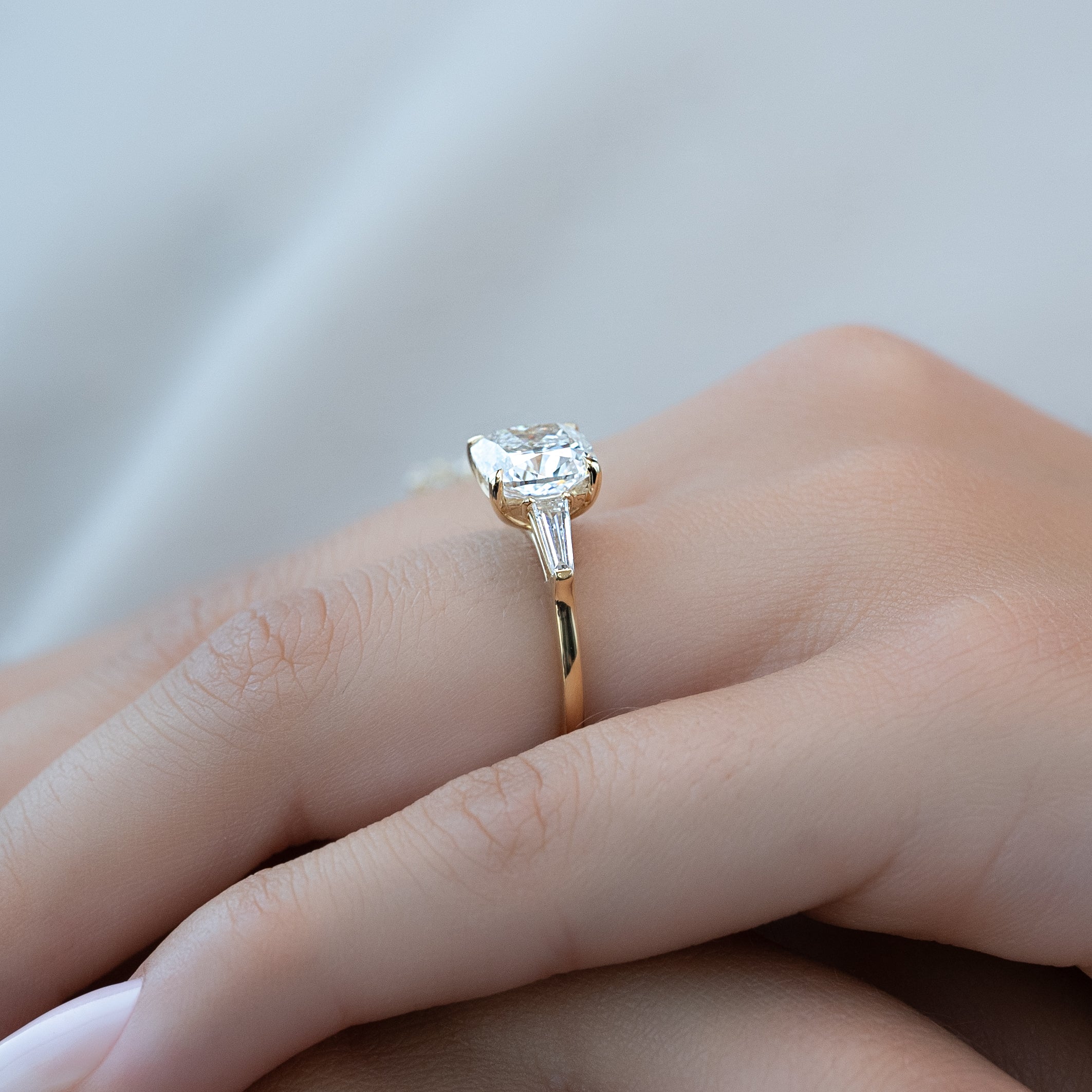 2.0 - 4.0 CT Cushion Cut CVD Diamond Three Stone Style Engagement Ring