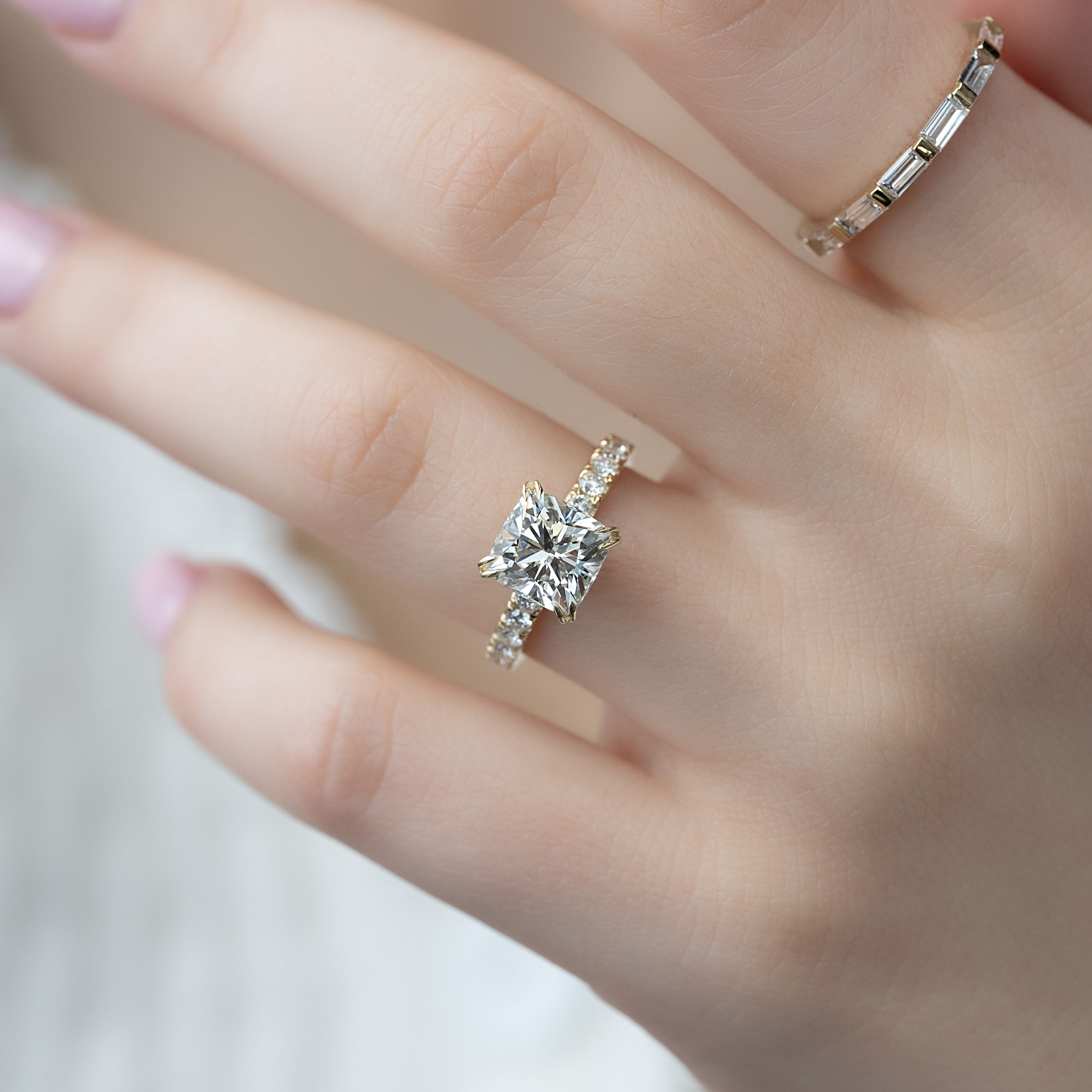 1.50 - 3.50 CT Cushion Cut CVD Diamond Hidden Halo & Pave Engagement Ring