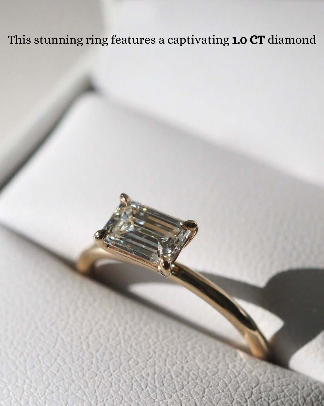 1.0 CT East West Emerald E/VS1 CVD Diamond Solitaire Engagement Ring - Camila Brown