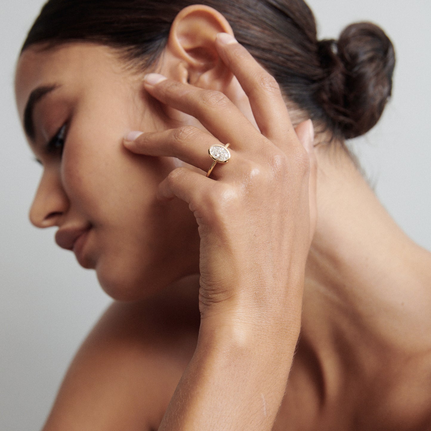 1.5 CT Oval E/VS1 CVD Diamond Bezel Engagement Ring - Camila Brown