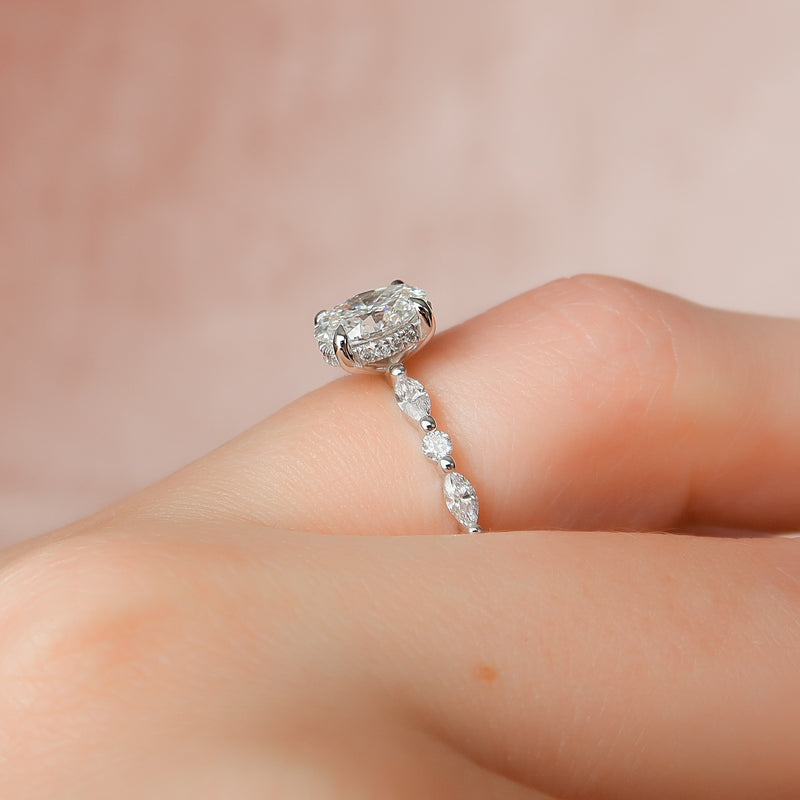 1.0 - 3.0 CT Oval Cut CVD Diamond Hidden Halo & pave Engagement Ring