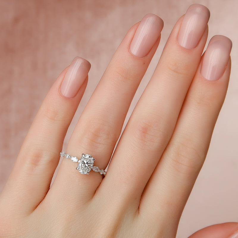 1.0 - 3.0 CT Oval Cut CVD Diamond Hidden Halo & pave Engagement Ring