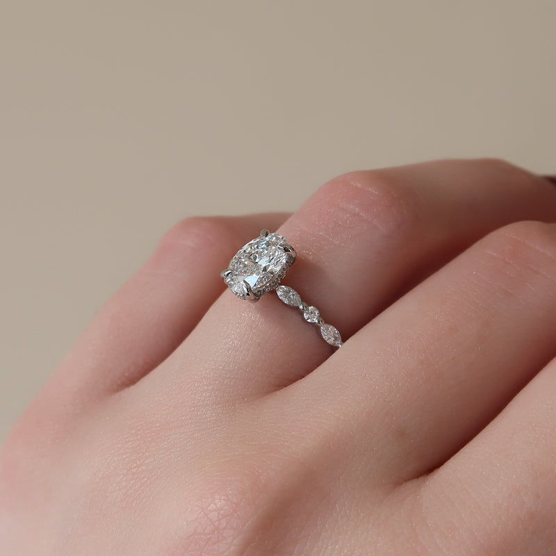 1.0 - 3.0 CT Oval Cut CVD Diamond Hidden Halo & pave Engagement Ring