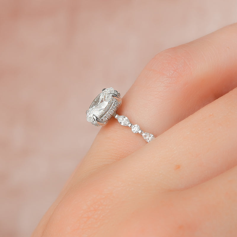 1.0 - 3.0 CT Oval Cut CVD Diamond Hidden Halo & pave Engagement Ring