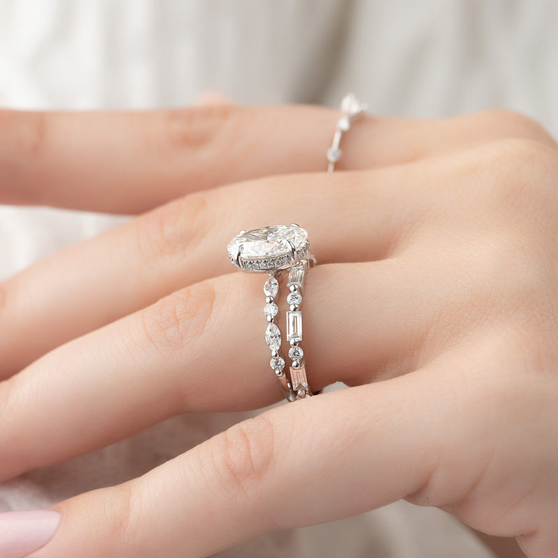 1.0 - 3.0 CT Oval Cut CVD Diamond Hidden Halo & pave Engagement Ring