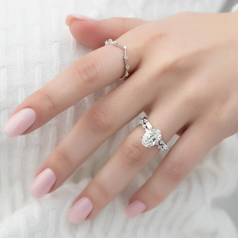 1.0 - 3.0 CT Oval Cut CVD Diamond Hidden Halo & pave Engagement Ring