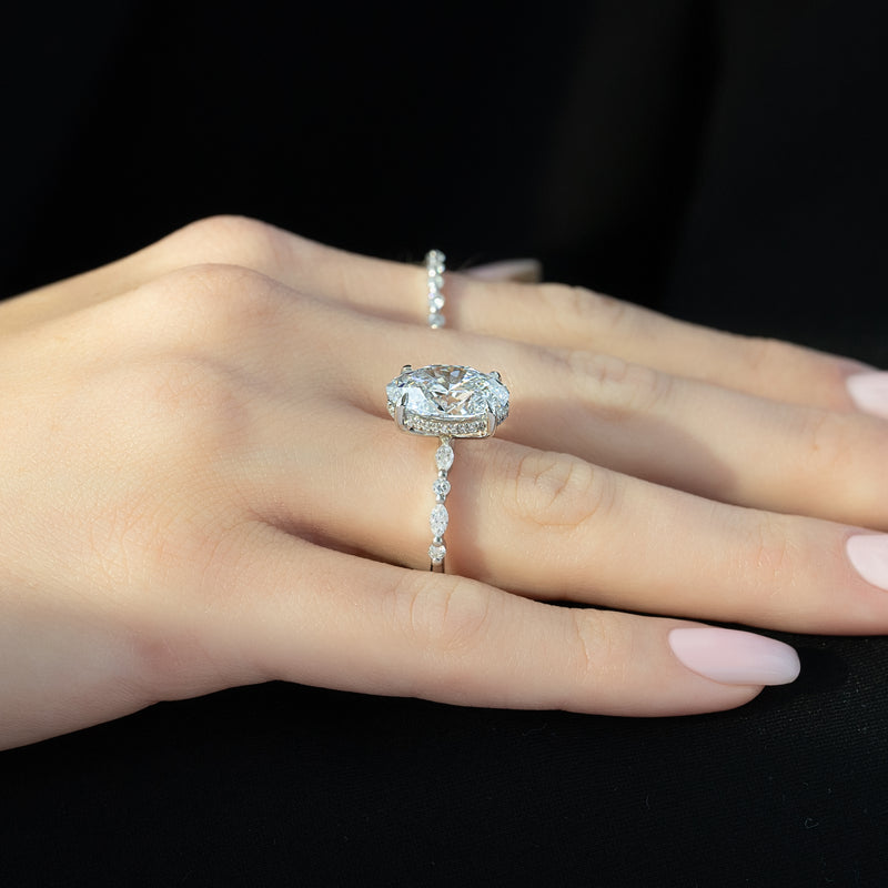 1.0 - 3.0 CT Oval Cut CVD Diamond Hidden Halo & pave Engagement Ring