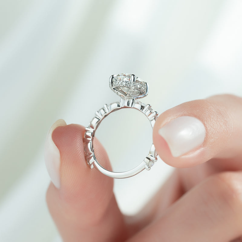 1.0 - 3.0 CT Oval Cut CVD Diamond Hidden Halo & pave Engagement Ring