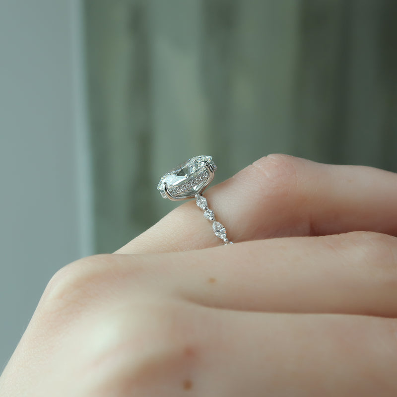 1.0 - 3.0 CT Oval Cut CVD Diamond Hidden Halo & pave Engagement Ring