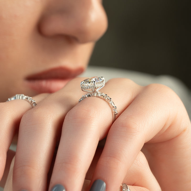1.0 - 3.0 CT Oval Cut CVD Diamond Hidden Halo & pave Engagement Ring