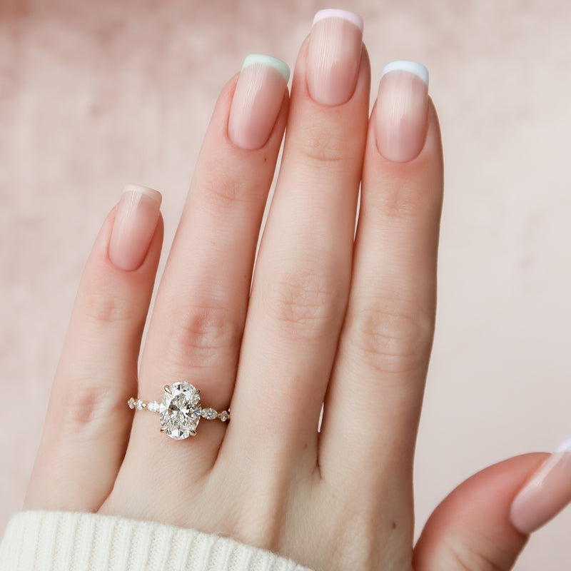 1.0 - 3.0 CT Oval Cut CVD Diamond Hidden Halo & pave Engagement Ring