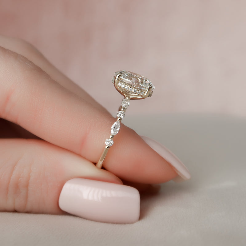 1.0 - 3.0 CT Oval Cut CVD Diamond Hidden Halo & pave Engagement Ring