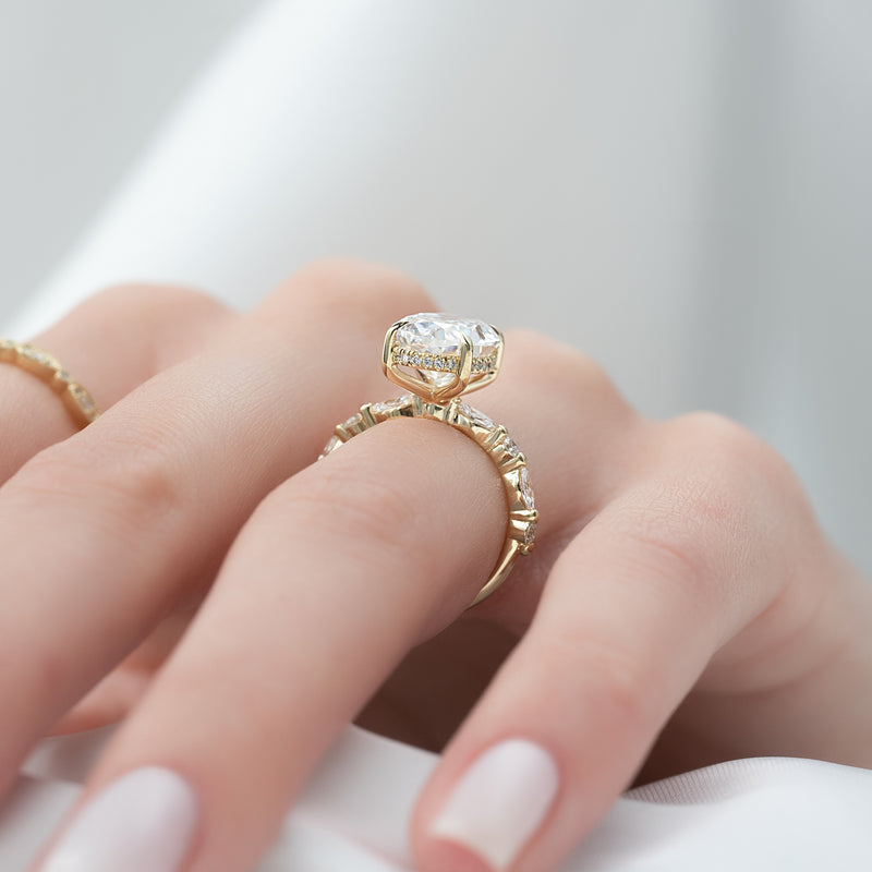 1.0 - 3.0 CT Oval Cut CVD Diamond Hidden Halo & pave Engagement Ring