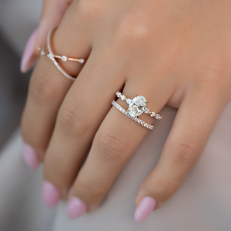1.0 - 3.0 CT Oval Cut CVD Diamond Hidden Halo & pave Engagement Ring
