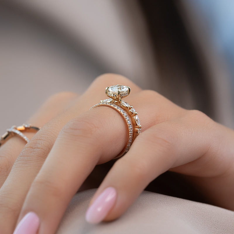 1.0 - 3.0 CT Oval Cut CVD Diamond Hidden Halo & pave Engagement Ring