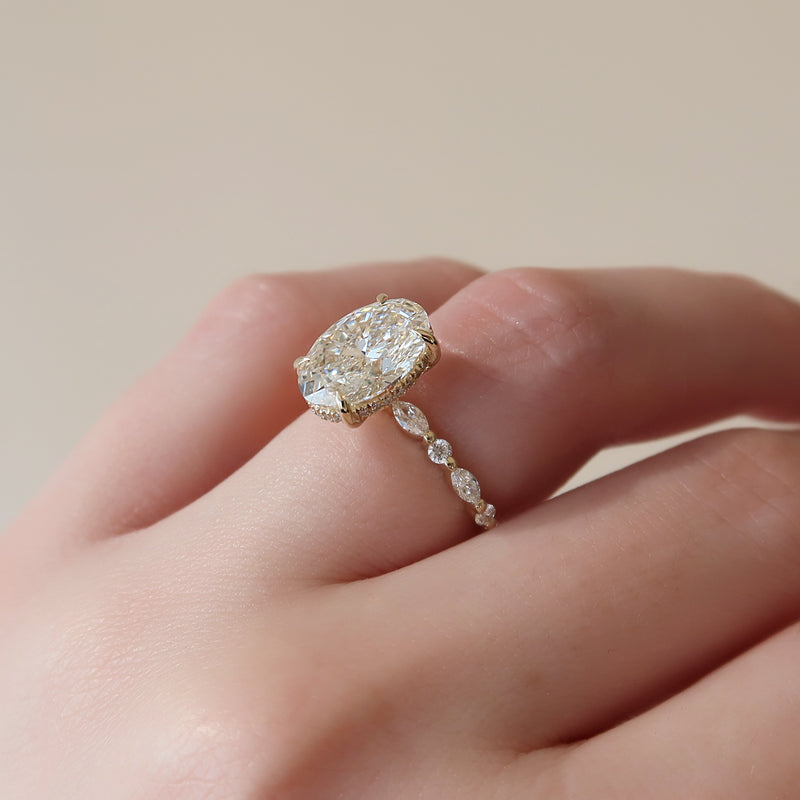 1.0 - 3.0 CT Oval Cut CVD Diamond Hidden Halo & pave Engagement Ring