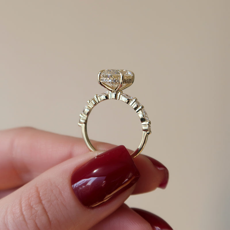1.0 - 3.0 CT Oval Cut CVD Diamond Hidden Halo & pave Engagement Ring