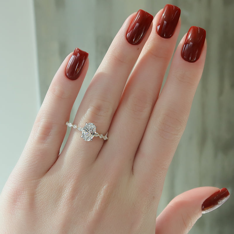 1.0 - 3.0 CT Oval Cut CVD Diamond Hidden Halo & pave Engagement Ring