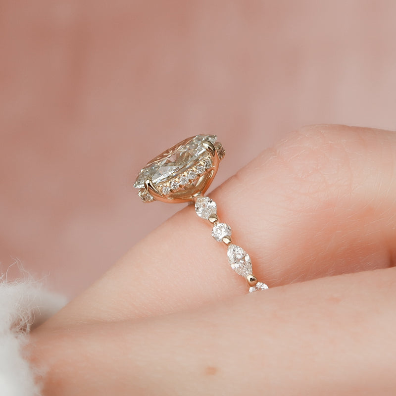 1.0 - 3.0 CT Oval Cut CVD Diamond Hidden Halo & pave Engagement Ring