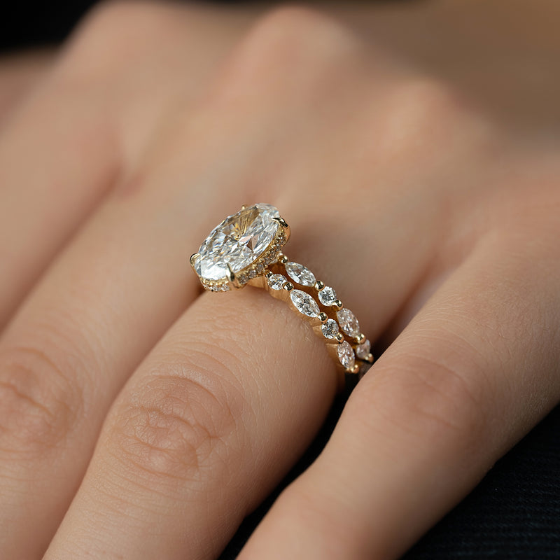 1.0 - 3.0 CT Oval Cut CVD Diamond Hidden Halo & pave Engagement Ring