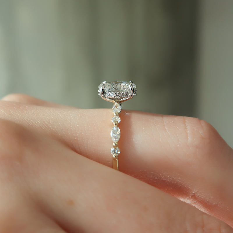 1.0 - 3.0 CT Oval Cut CVD Diamond Hidden Halo & pave Engagement Ring