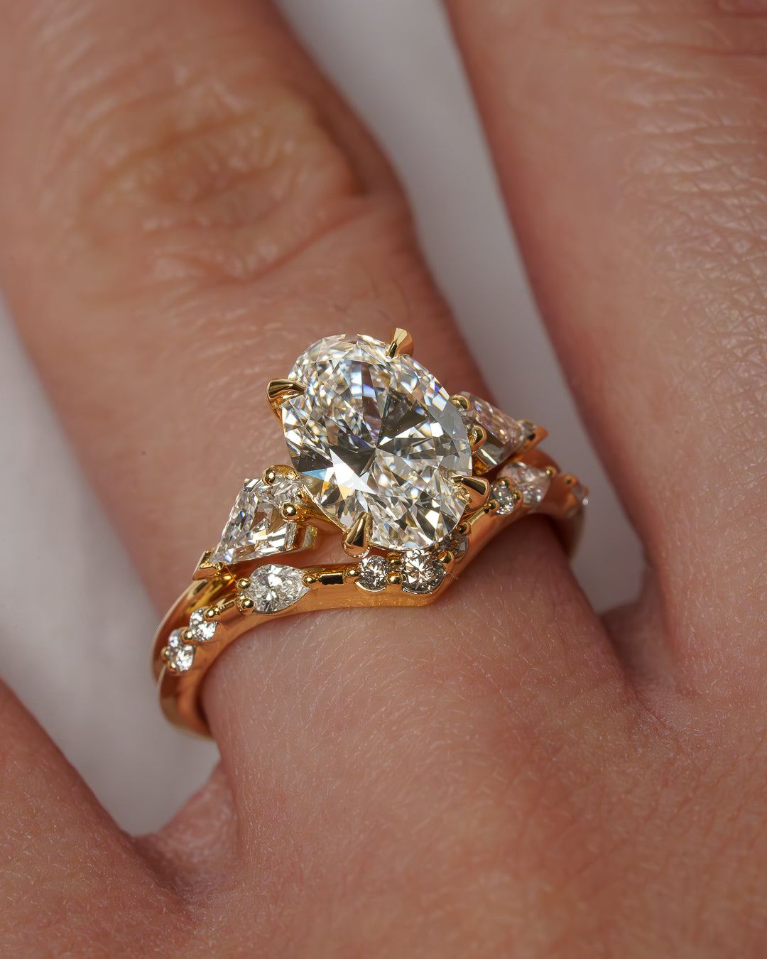 1.0 - 3.0 CT Oval Lab Grown Diamond Three Stone Engagement Ring