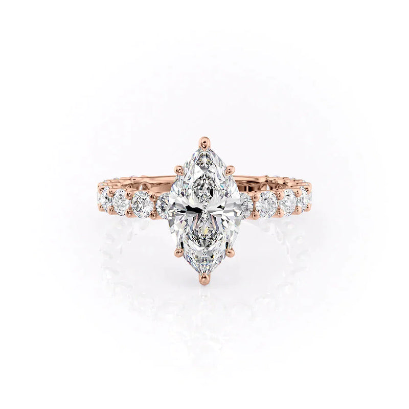 3.0 - 5.0 CT Marquise Lab Grown Diamond Hidden Halo & Pave Engagement Ring