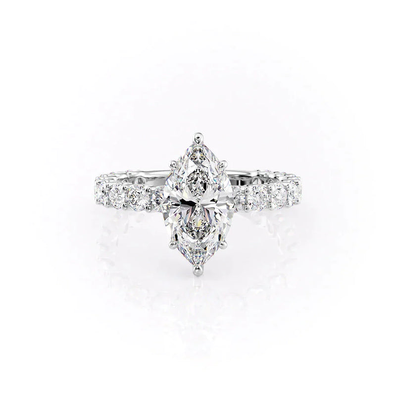 3.0 - 5.0 CT Marquise Lab Grown Diamond Hidden Halo & Pave Engagement Ring