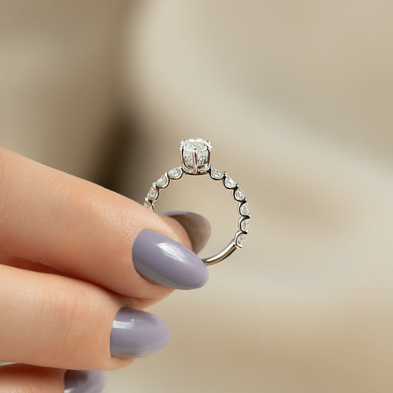 3.0 - 5.0 CT Marquise Lab Grown Diamond Hidden Halo & Pave Engagement Ring