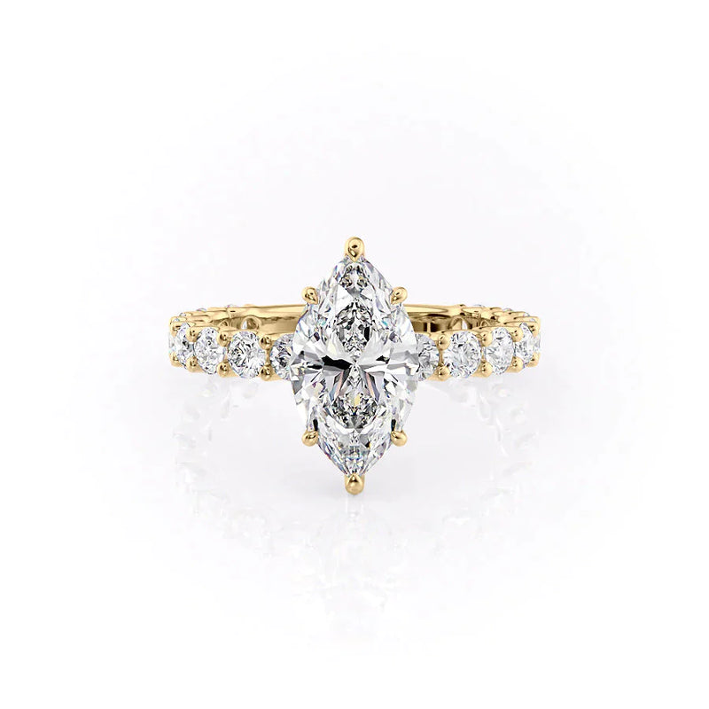 3.0 - 5.0 CT Marquise Lab Grown Diamond Hidden Halo & Pave Engagement Ring