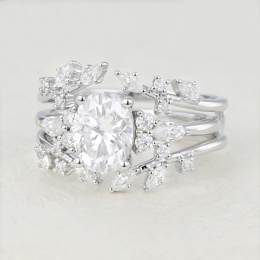 1.33 CT Oval Moissanite Vintage Cluster Bridal Ring Set - Camila Brown
