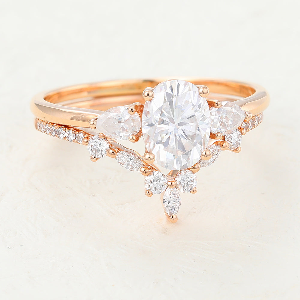 1.33 CT Oval Moissanite Three Stones Bridal Ring Set - Camila Brown