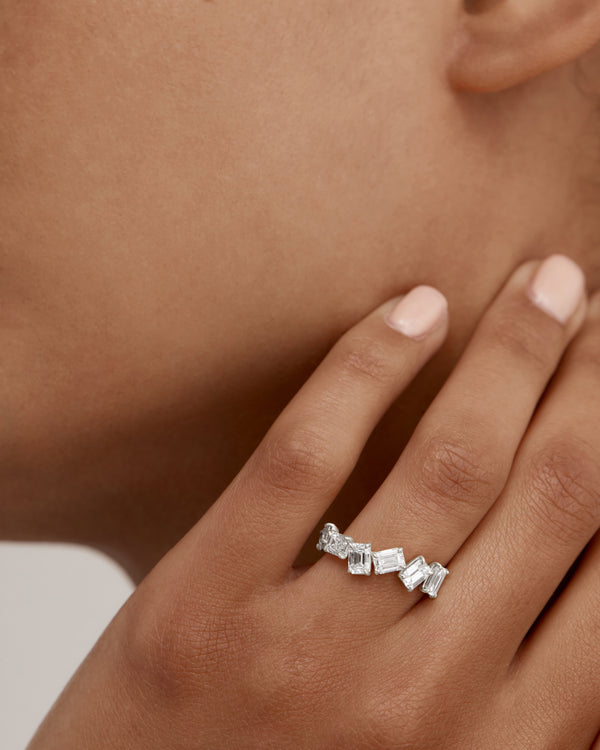 2.0 TCW Emerald Diamond Cluster Wedding Band