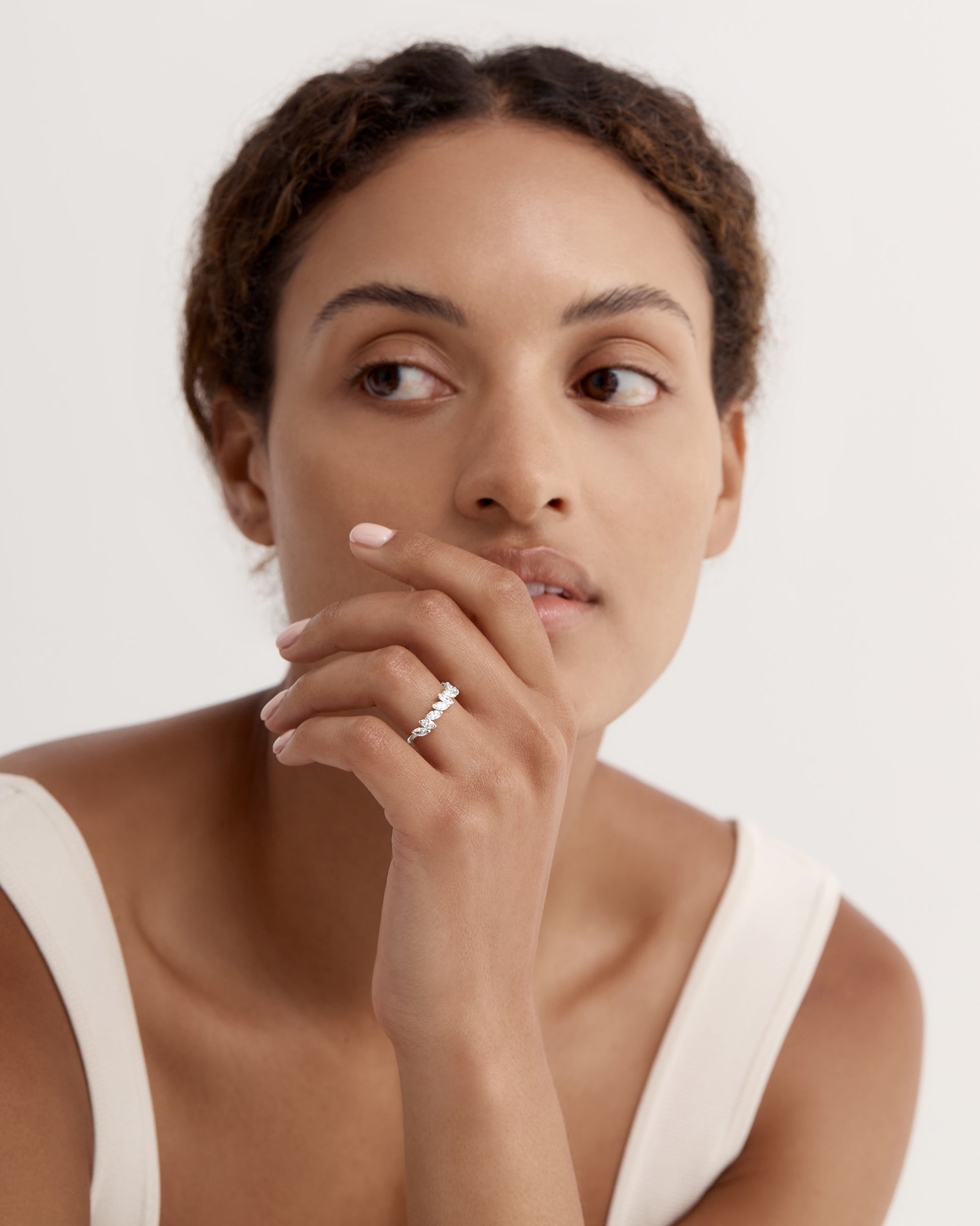 1.0 TCW Marquise EF-VVS Diamond Half Endless Wedding Band