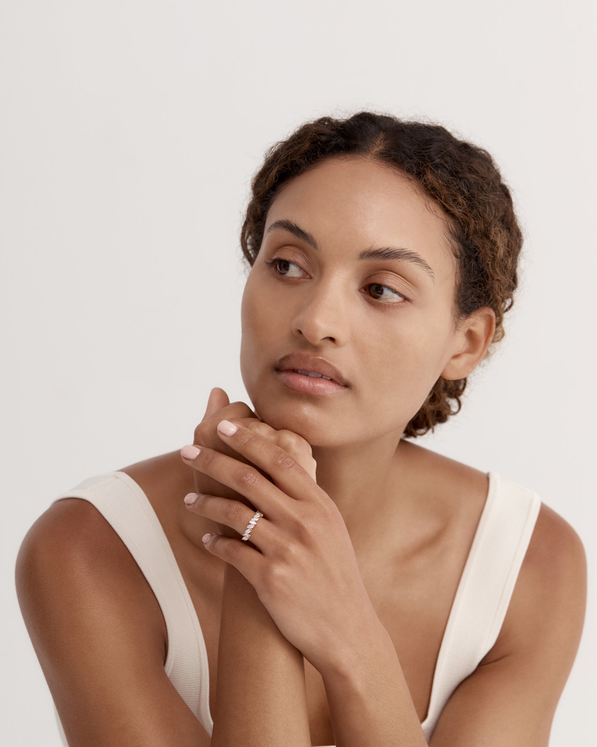 1.0 TCW Marquise EF-VVS Diamond Half Endless Wedding Band