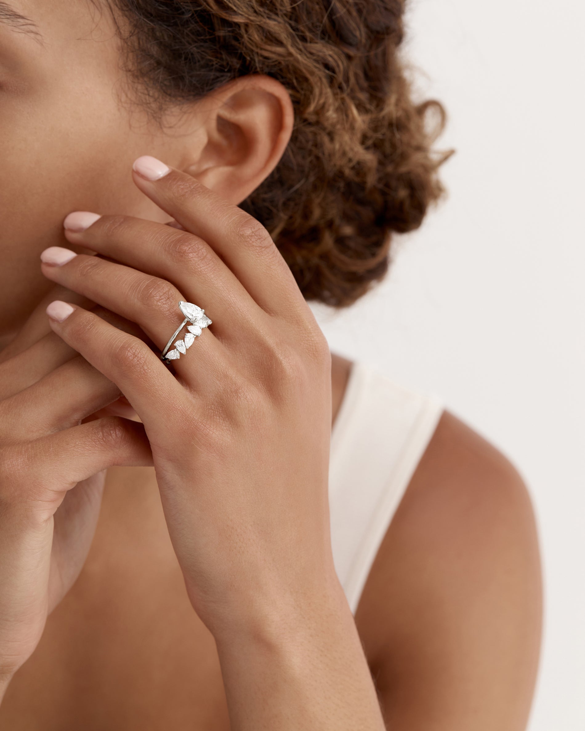 1.40 TCW Pear EF-VVS Diamond Half Endless Wedding Band