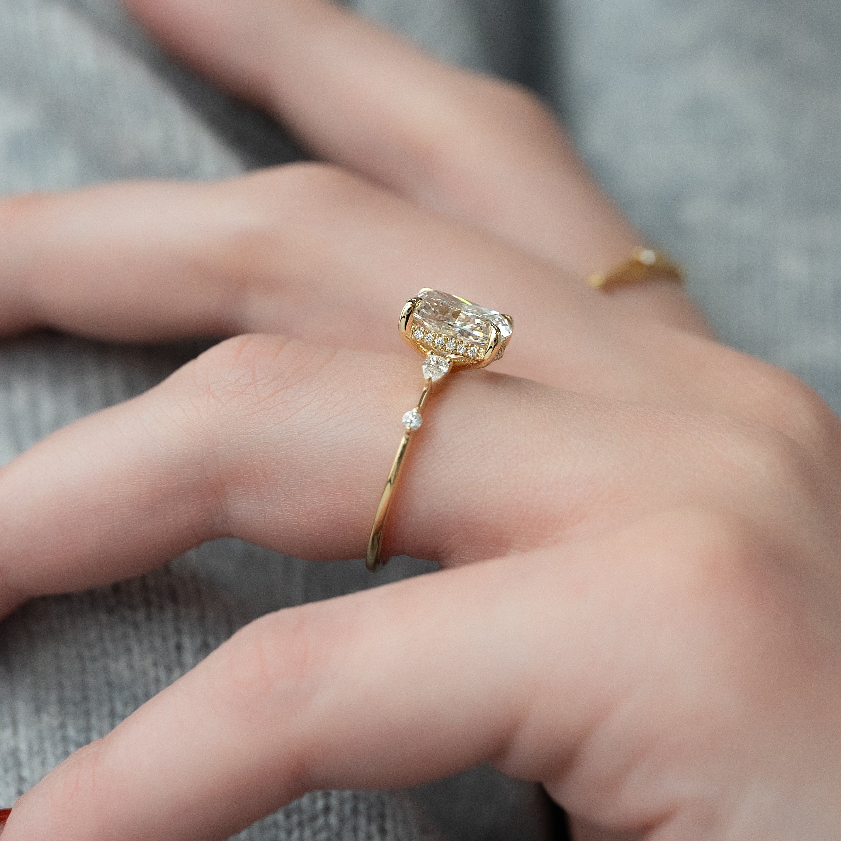 2.0 - 4.0 CT Elongated Cushion Cut Lab Grown Diamond Hidden Halo Style Engagement Ring