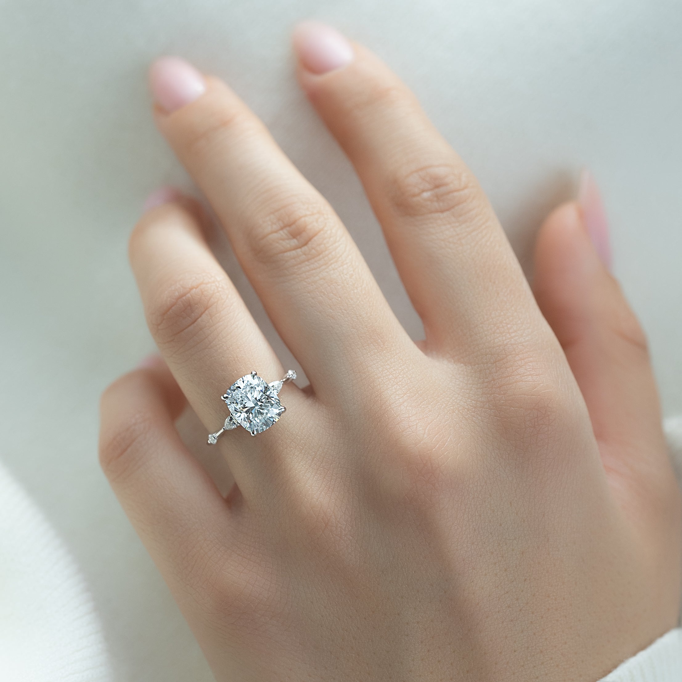 2.0 - 4.0 CT Elongated Cushion Cut Lab Grown Diamond Hidden Halo Style Engagement Ring