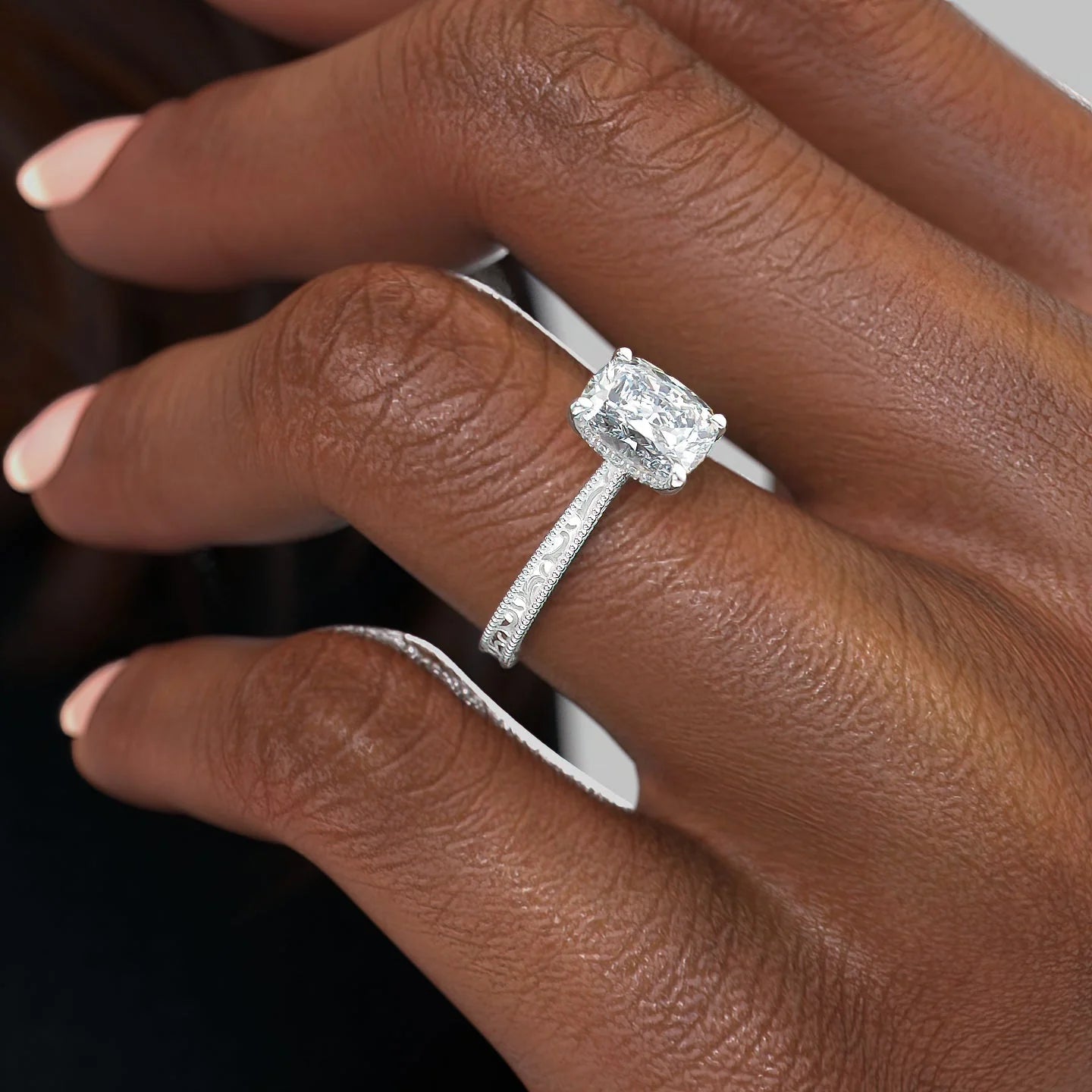 2.0 - 4.0 CT Elongated Cushion Cut CVD Diamond Vintage Pave Style Engagement Ring
