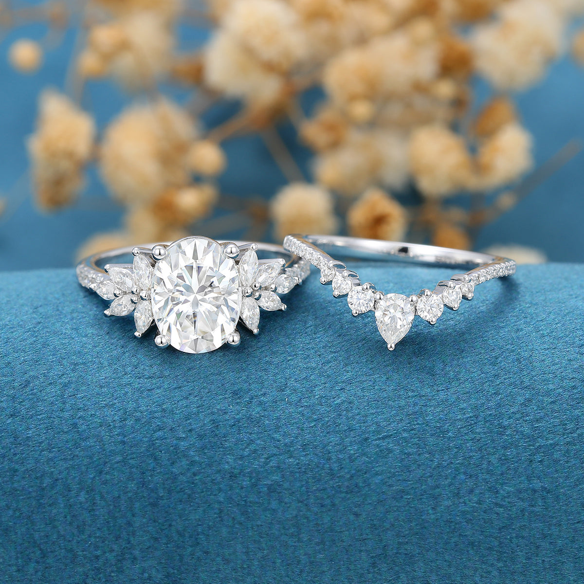 1.33 CT Oval Shaped Moissanite Cluster Bridal Set - Camila Brown