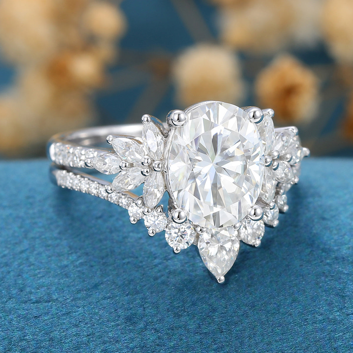 1.33 CT Oval Shaped Moissanite Cluster Bridal Set - Camila Brown