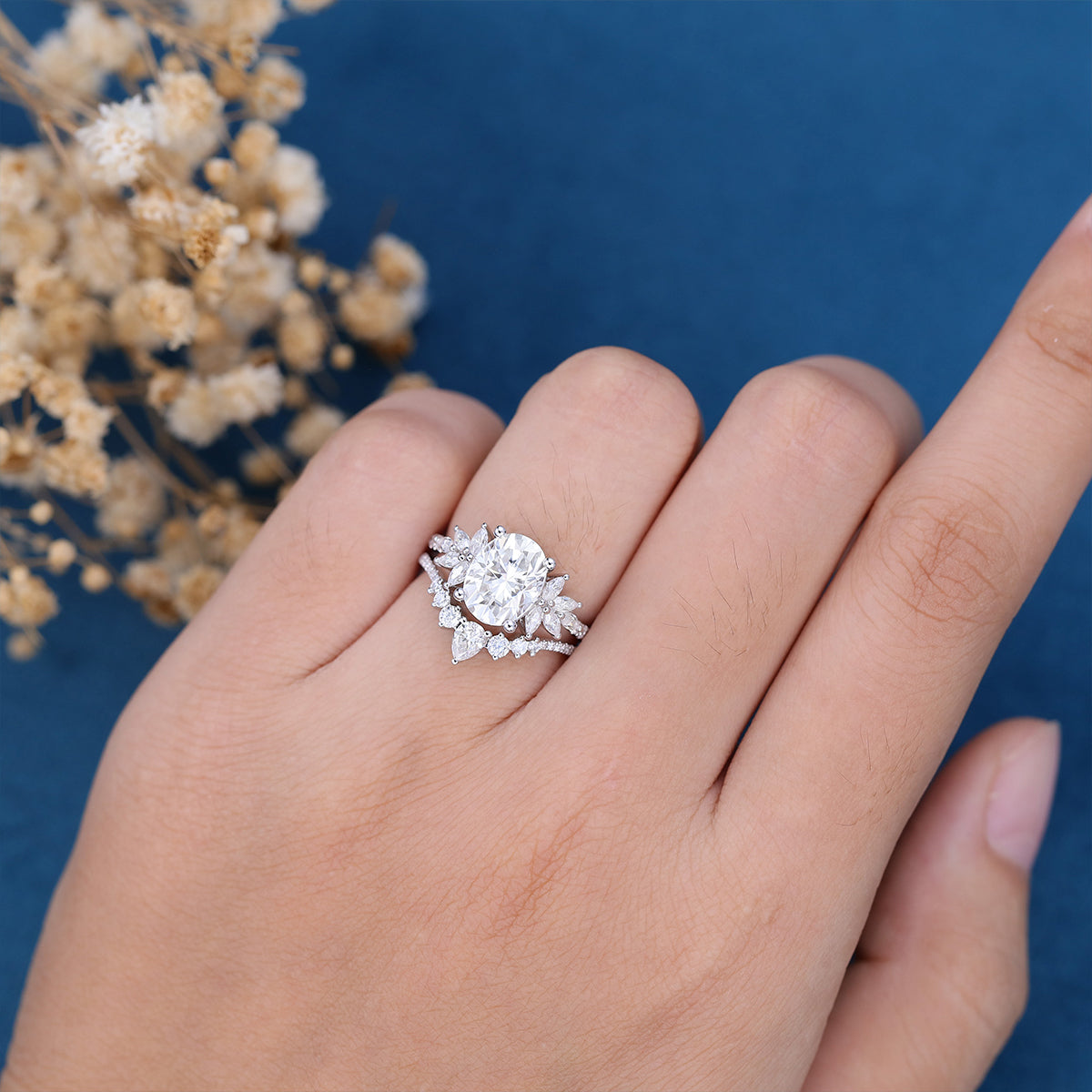 1.33 CT Oval Shaped Moissanite Cluster Bridal Set - Camila Brown